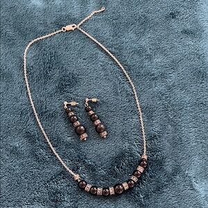 Silver Marcasite and Black Beaded Necklace & Earrings Set